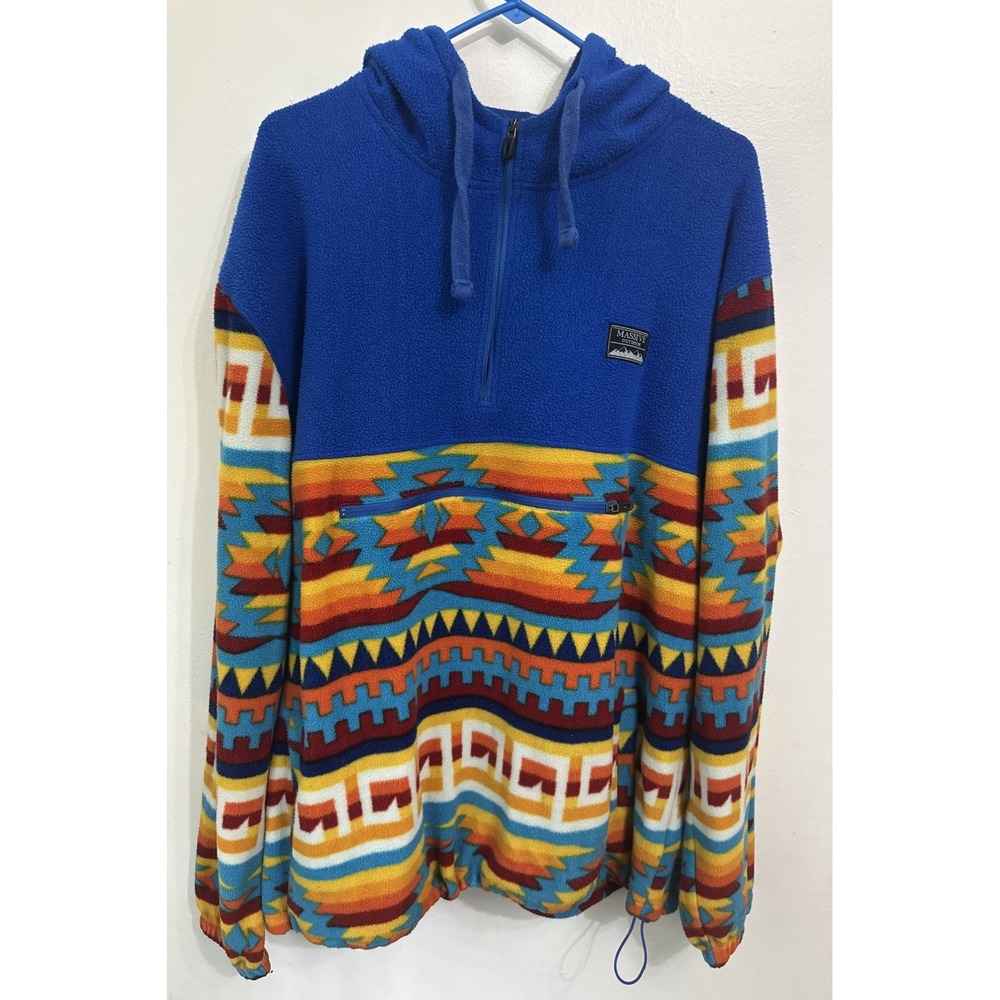 Massive Outdoor Mens Fleece Aztec 1/4 Zip Pullover Hoodie Sz 2XL Tribal Anorak